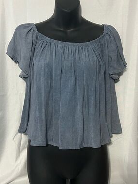Women's Slate Blue Off-Shoulder Peasant Top Ladies Size M NWT